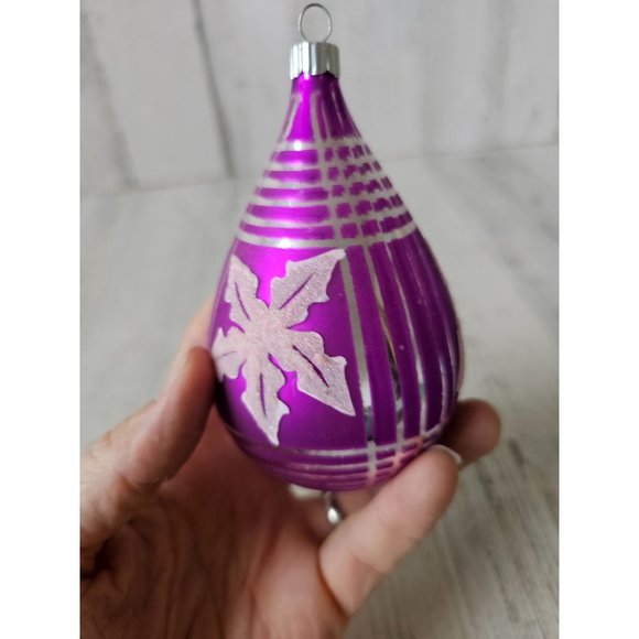 Radko shiny Brite purple leaf teardrop vintage ornament Xmas tree - Picture 6 of 9